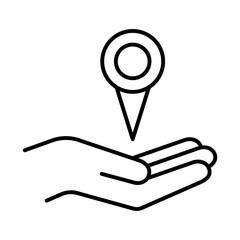 GPS point in the palm icon. Pin point on a hand.