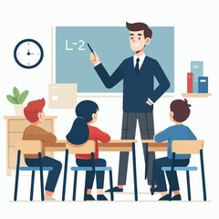 Teacher teaching math to students in flat design style