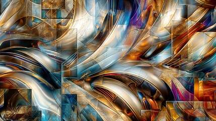 Abstract Metallic Fractal Fusion with Dynamic Shapes and Textures