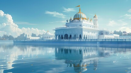 Fototapeta premium Serene Gurudwara Reflection on Tranquil Waters