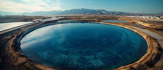 In-depth Exploration of a Uranium Mine Tailings Pond Featuring Advanced Water Treatment Containment Systems. Concept Uranium Mining, Tailings Pond, Water Treatment, Containment Systems