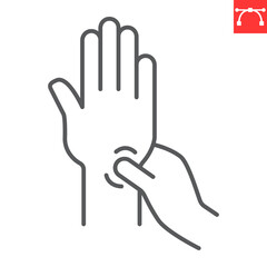 Obraz premium Wrist massage line icon, chiropractor and rehabilitation, palm massage vector icon, vector graphics, editable stroke outline sign, eps 10.