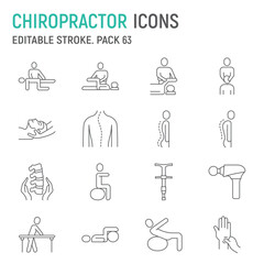 Chiropractor line icon set, human rehabilitation collection, vector graphics, logo illustrations, physiotherapy vector icons, chiropractic signs, outline pictograms, editable stroke