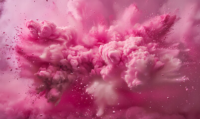 Pink aerosol can with a cloud of colored powders stock photo, in the style of light orange and teal, video glitches, high-quality photo