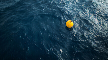 Yellow buoy floating in the middle of the ocean, in the photo from above - obrazy, fototapety, plakaty