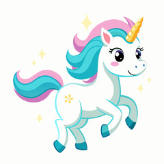 Magic unicorn running. Happy fantasy creature in cute cartoon style