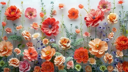 Garden party florals, colorful and vibrant, perfect for a nursery, white base ,3DCG,clean sharp focus