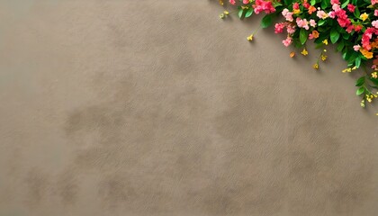 Studio Backdrop in beige with Flowers in corner, product display for summer or spring online sales, design for brochure, stationary, book, or other graphical resource. 