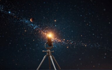 Abstract image of a telescope in the form of a starry sky or space, consisting of points, lines, and shapes in the form of planets, stars and the universe. Vector cosmos or space illustration, Very re