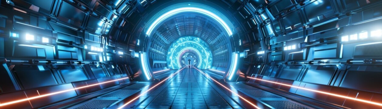 Cyclotron, particle accelerator, futuristic background