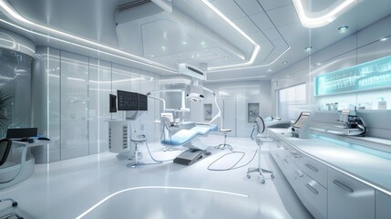 High-tech operating room with a blurred interior des  AI generated illustration - obrazy, fototapety, plakaty