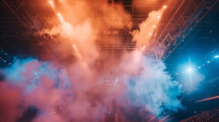 Illuminated arena filled with hazy smoke  AI generated illustration