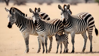 Fototapeta na wymiar A-Zebra-Family-Gathering-Together-For-Protection- 2