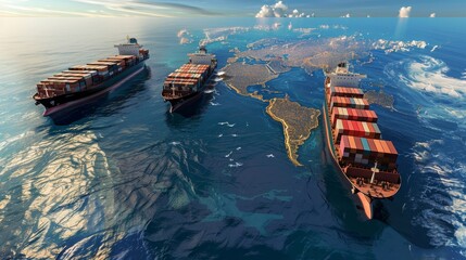 Maritime trade routes connecting continents for inte  AI generated illustration - obrazy, fototapety, plakaty