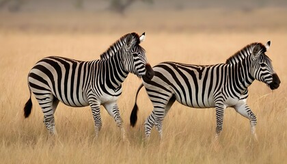 Fototapeta na wymiar A-Zebra-Family-Moving-Gracefully-Through-The-Tall- 2