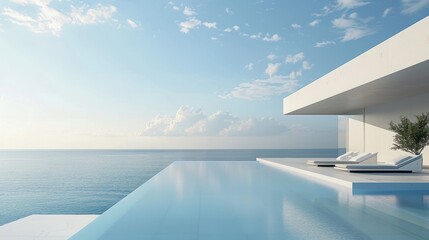 Minimalistic poolside scene with a stunning view of   AI generated illustration