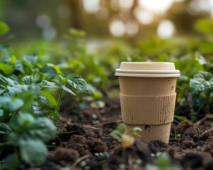 Eco friendly Coffee Cup in Sustainable Community Garden Promotes Mindful Consumption and Environmental Conservation