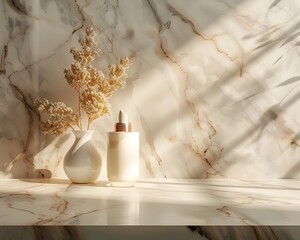 Elegant Marble Surface Under Soft Diffused Lighting for High End Cosmetic Display