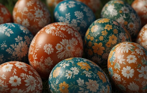 Close-Up of Easter Eggs with Stunningly Detailed Floral Patterns ukrainian pysanka. Illustration vector , very realistic, 8k quality, hyper realistic, ultra realism.jpg, Close-Up of Easter Eggs with S