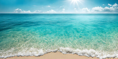 Fototapeta na wymiar Turquoise sea and blue sunny sky background