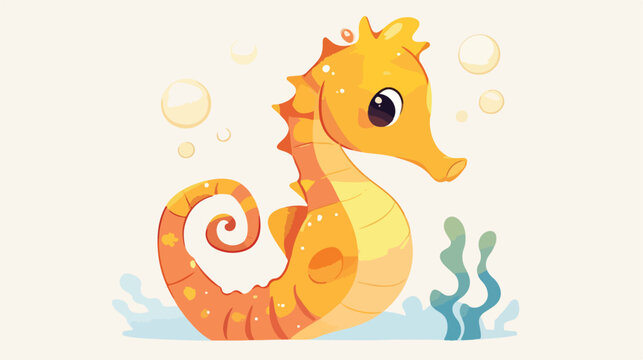 Yellow seahorse on white background illustration 2d