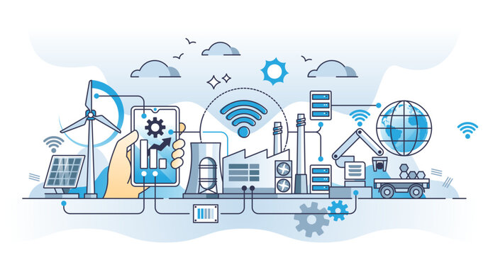 Lean manufacturing model as effective production method outline concept, transparent background. Sustainable and productive strategy company with automation.