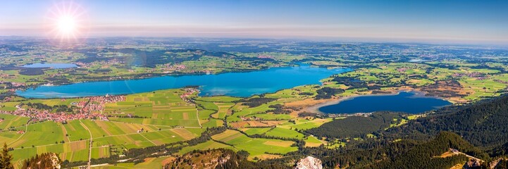 Panoramic photo of rural landscape in the Allgäu in Bavaria