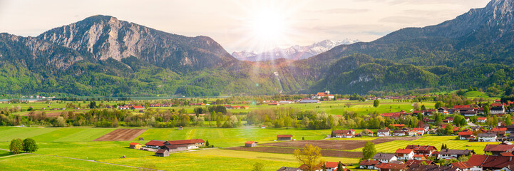 Panoramic photo of rural landscape in the Allgäu in Bavaria