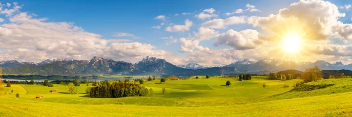 Fototapete Rund Panoramic photo of rural landscape in the Allgäu in Bavaria © Wolfilser