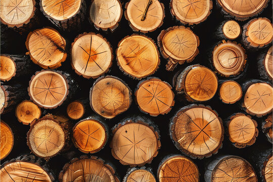 This image features a close-up view of a bunch of wood logs stacked closely together. The logs exhibit varying sizes and textures, creating a rustic and natural aesthetic.