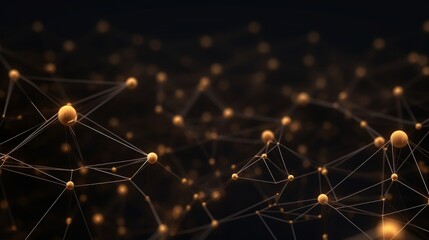 Abstract Network Mesh, Gold Nodes on Black Background
