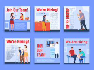 We are hiring join our team search personnel social media post design template set vector