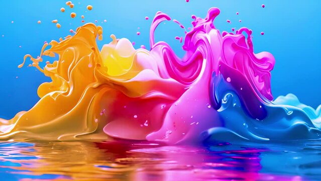 Colored paint splashes in water various colors. 4k video. Fluid art abstract texture. Colorful Paint Splashes in Super Slow Motion Isolated on White Background, 4k video