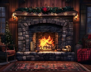 Cozy Fireplace with Crackling Fire Ideal for Festive Winter Home Comfort Indoor Decor and Atmosphere