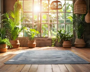 Serene Greenhouse Inspired Yoga Studio with Natural Elements for Wellness and Relaxation