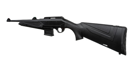 Semi-automatic rifled carbine. Hunting rifle with a plastic butt. Isolate on a white background.