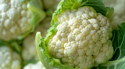 Close-up of cauliflower grows in organic soil in the garden on the vegetable area.