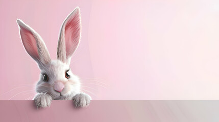 Obraz premium Vector easter rabbit, bunny, hare looking out over a poster on a pastel background 