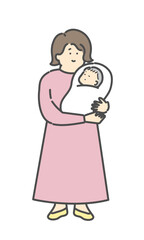 ママと抱っこされる赤ちゃんの全身イラスト

