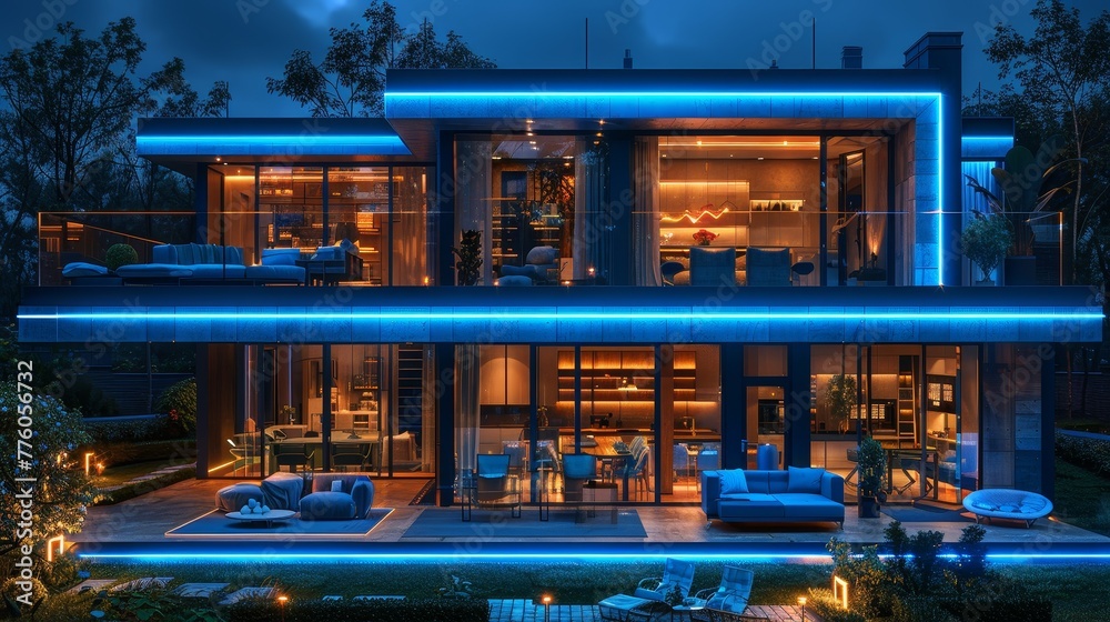 Leinwandbilder Programming software for smart home systems. Engineering development of smart houses. Design project in CAD programs for smart buildings. Setting up work scenarios for IOT. Internet of Things.