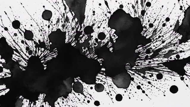 Abstract black and white paint animated background with spots and blots. Stop motion animated looped background