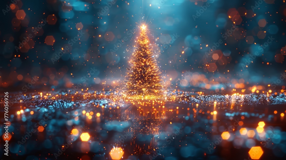 Aufkleber A Christmas poster with a Christmas tree and digits 2023 in an electronic technology style. New Year's merry christmas wishes in cyber computer design. Tech banner of an event in 2023.