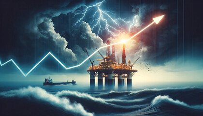 Oil Industry Storm: Rising Prices and Turbulent Seas - obrazy, fototapety, plakaty