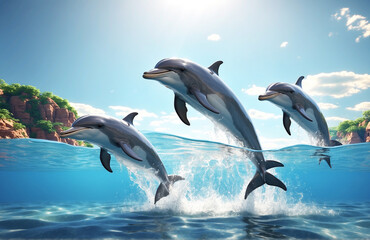Dolphins jumping out of the water - Powered by Adobe