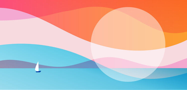 Beautiful sun and sea abstract background, landscape. Summer and travel concept design. Colorful nature panoramic view, with sun light abstract background with copy space. Vector design