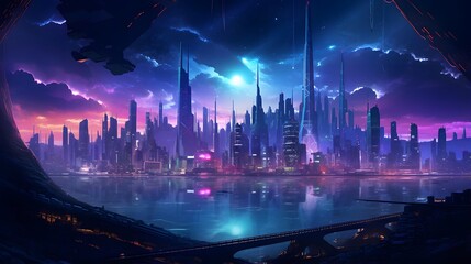 Futuristic city panoramic view. 3d render illustration