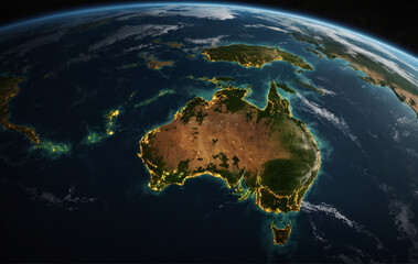 continent map, Planet ConnectionsAustralia Enveloped by Interconnected Satellite. Illustration vector , very realistic, 8k quality, hyper realistic, ultra realism