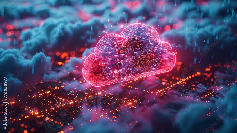 Aufkleber Conceptual banner for cloud computing, computer networks, and communications. Database in a skyscraper image. Conceptual banner for electronic hardware and technology.