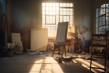 Artist's studio,An empty artist's studio bathed in the soft dawn light, Ai generated - obrazy, fototapety, plakaty