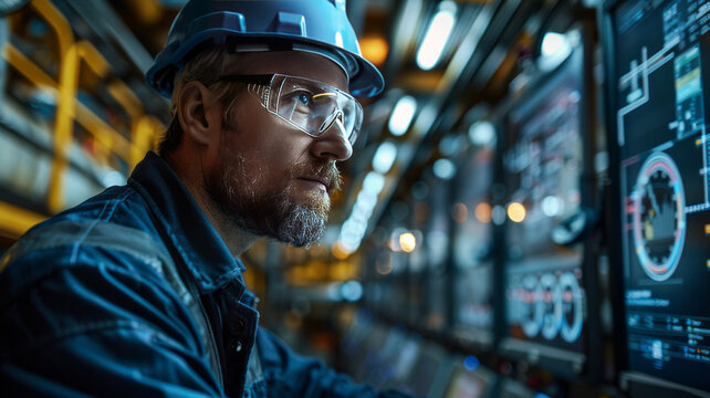 an engineer is looking at the graphs of power curve on the screen in BESS plant.generative ai